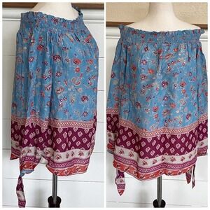 BEACHLUNCHLOUNGE Blue Floral Off Shoulder‎ Boho Peasant Top - S NWT